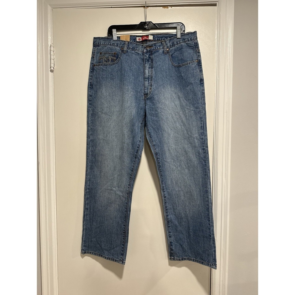 NWT VTG Attitude Jeans Mens 36x30 Blue Baggy Wide Leg Cargo Skater Grunge Y2K